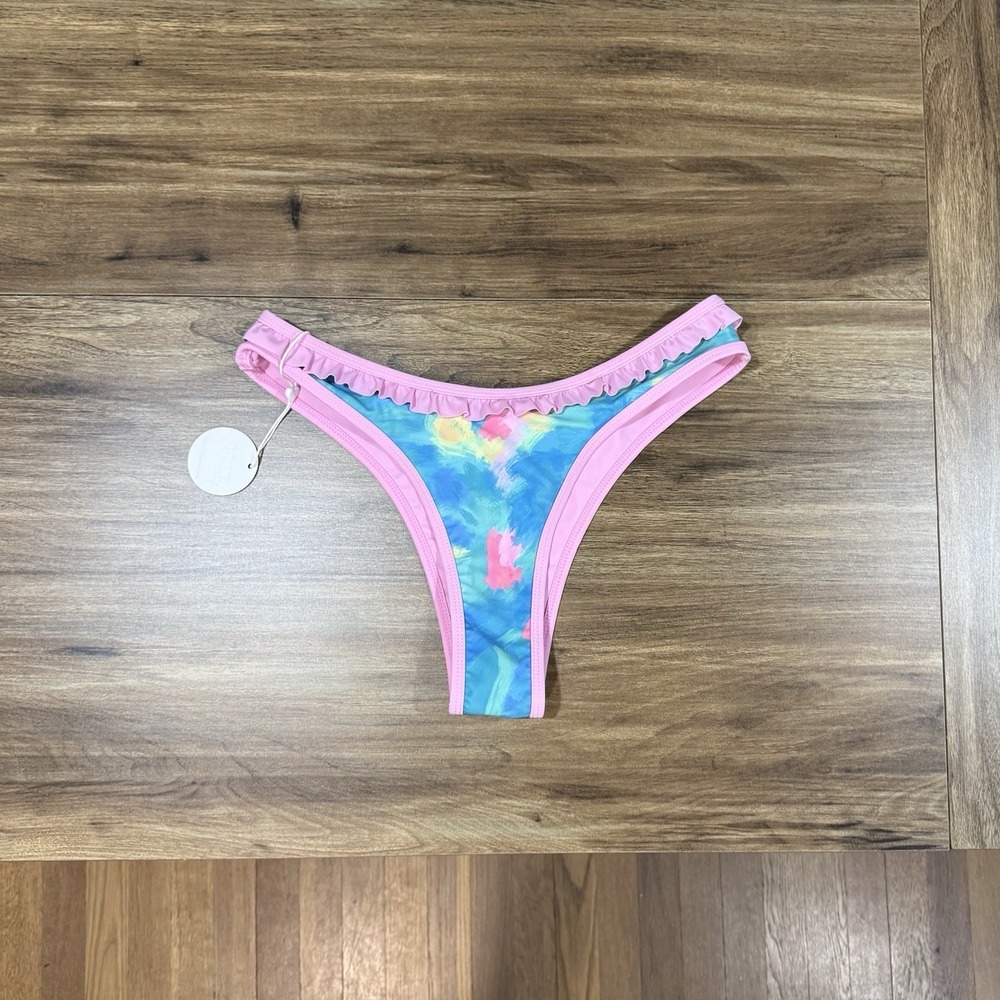 93 Play Street NWT Pink Blue Ruffle Tie-Dye Bikini BOTTOM Women's Sz Large